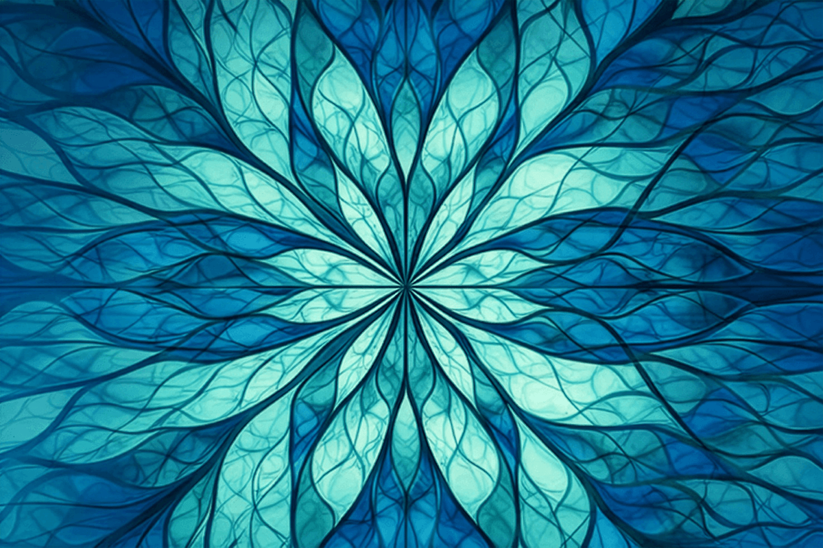 Ein blau-türkises Blumenmuster